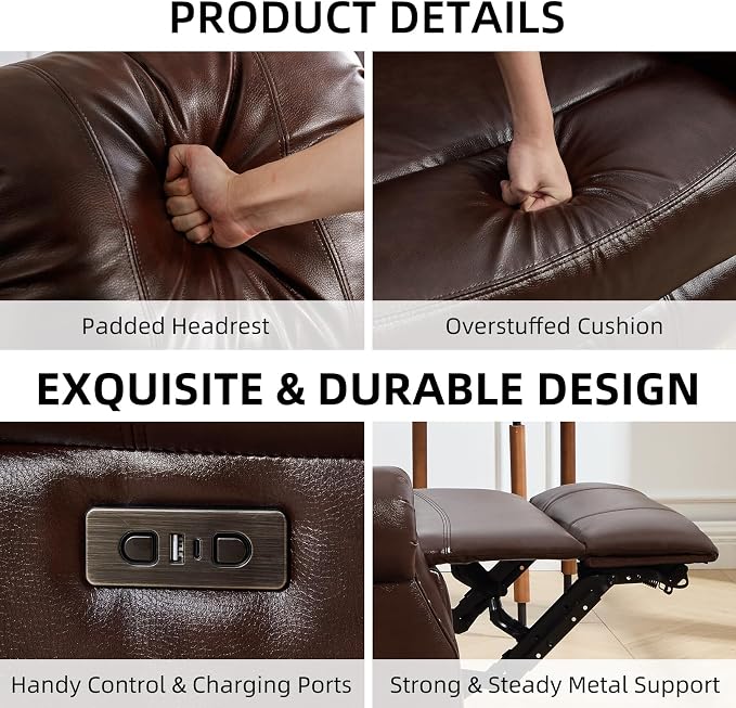 EBELLO Faux Leather Power Recliner Sofa Furniture Set, Included Electric - Image 3