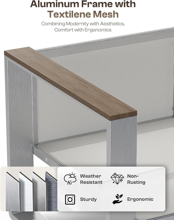 Outdoor Aluminum 3-Seat Sofa, Modern Patio Patio Furniture - Image 3