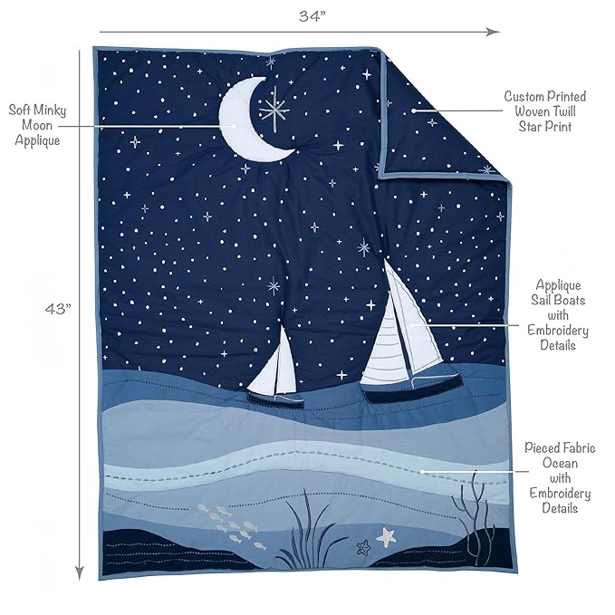 Lambs & Ivy Little Skipper 3-Piece Sailboat Nautical Nursery Crib Bedding Set
