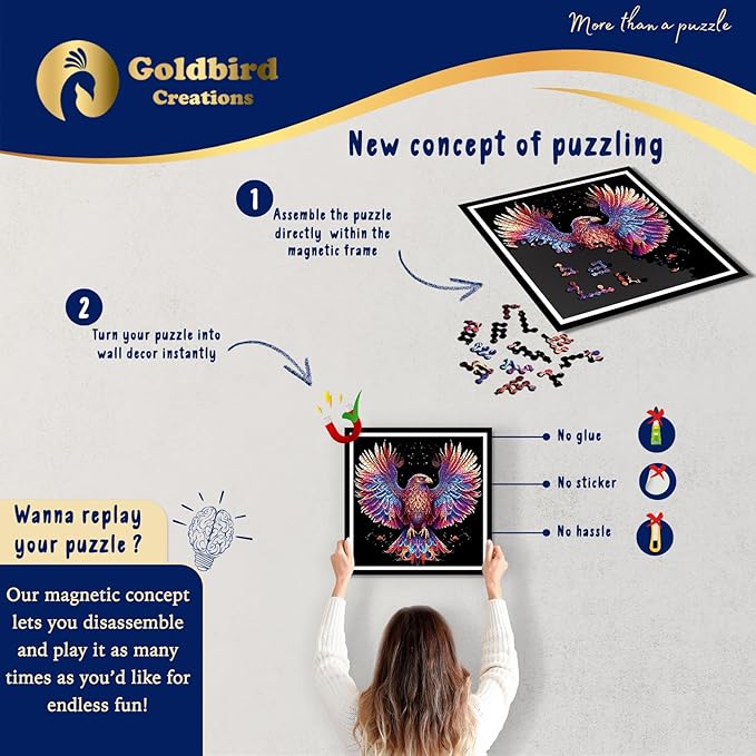 Magnetic Jigsaw Puzzles For Adults With Frame - Wooden Puzzle Animals 200 Piece - Lazer Cut Wooden Puzzles - Rompe Cabezas Para Adultos - Animal Head Wall Art Decor - Christmas & Birthday Gift (Eagle)