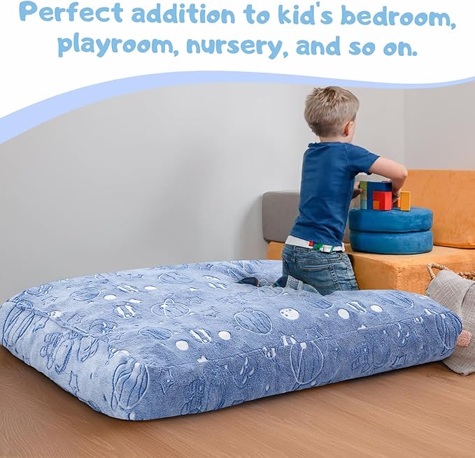 COMAX Kids Bean Bag Chair Turn into Beanbag Bed, Unicorn Toddler Bean Chair for Girl Boy Sleeping, Lazy Children Sofa Couch with Filler, Convertible Child Floor Mattress, Glowing Space