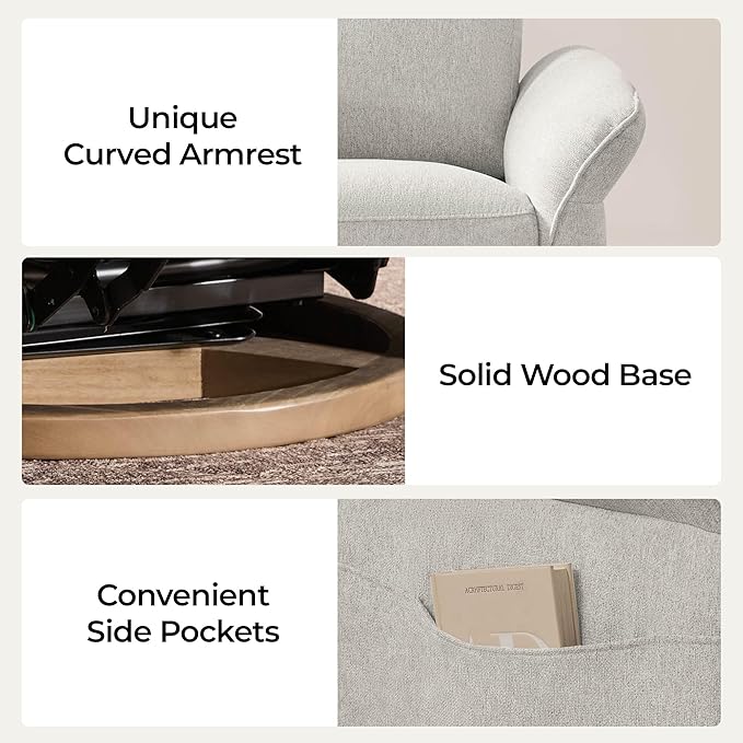 CHITA Power Recliner Chair, Electric Triple-Motor Swivel Glider Nursery Rocking Chair with Adjustable Power Headrest and Lumbar Support, GREENGARD Gold Certified, Solid Wood Base, Crockery Grey