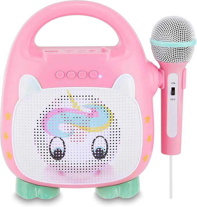 Singimals Kids Karaoke Speaker with Microphone - Unleash Your Child's Inner Superstar, Bluetooth v5.1, 12H Playtime, 5W Speaker, Multicolor LED Lighting, Shimmer The Unicorn