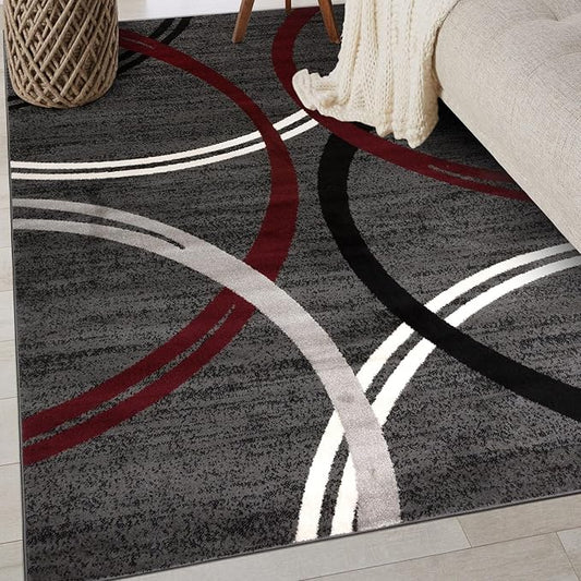 Rugshop Modern Wavy Circles Design Area Rug 4' x 6' Red