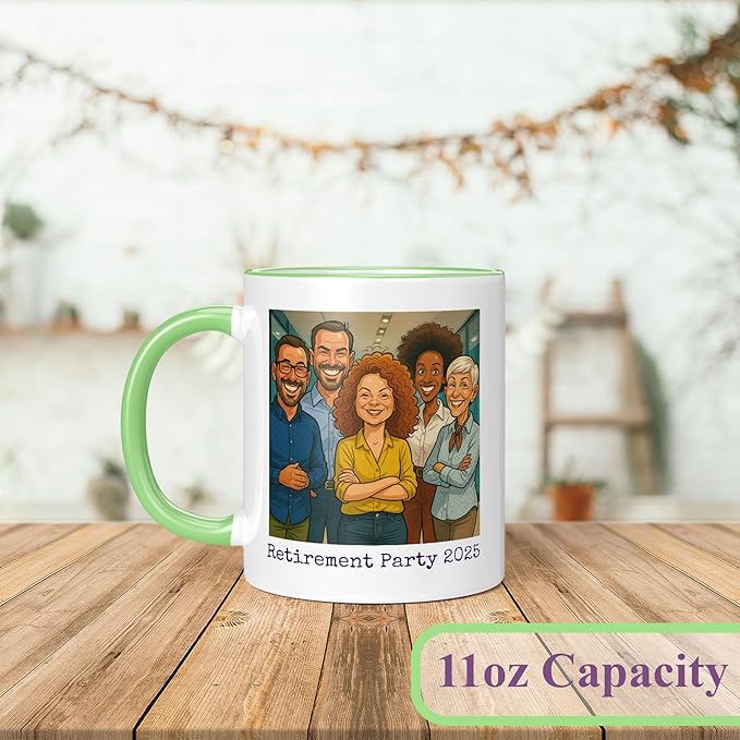 Personalized Coffee Mug, Custom Photo Caricature Gift, Funny Customized Coffee Gift for Men & Women, Custom Mugs with Pictures, Light Green 11oz Customized Ceramic Tea Cup