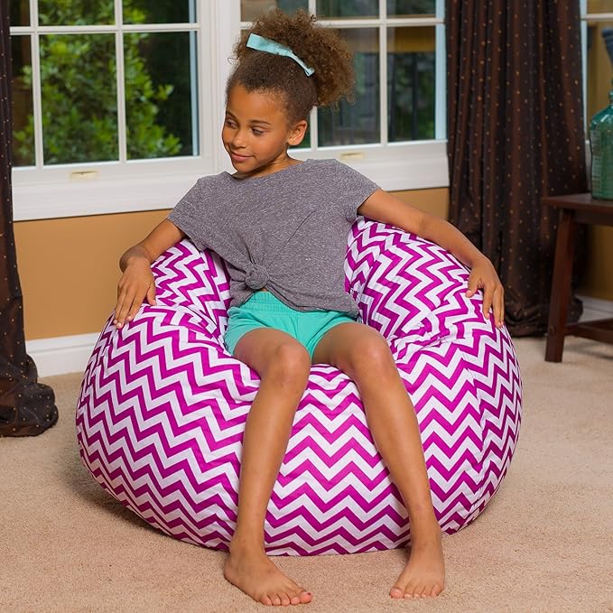 Posh Creations Bean Bag Chair for Kids, Teens, and Adults Includes Removable and Machine Washable Cover, Pattern Chevron Purple and White, 38in - Large