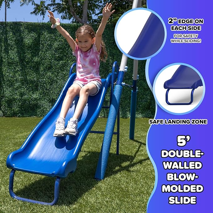 Sportspower Arcadia Swing Set - Outdoor Heavy-Duty Metal Playset for Kids with Slide