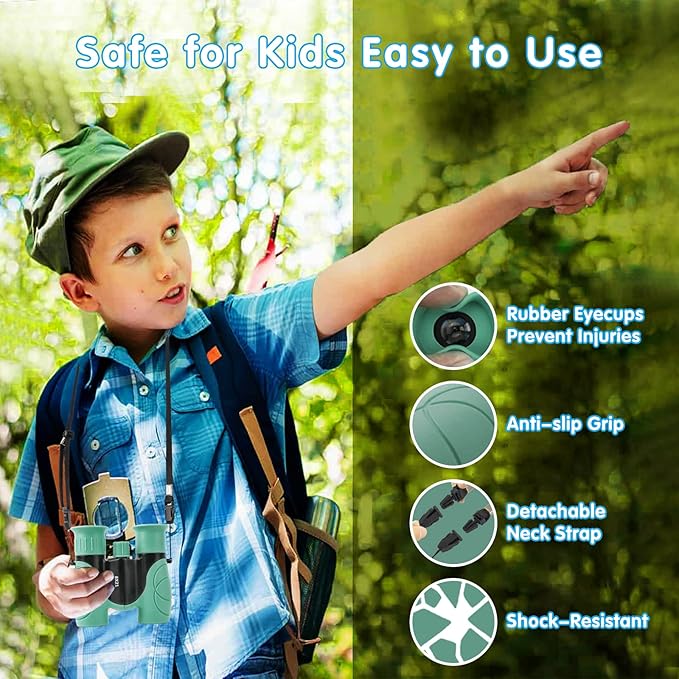 MAKINO Binoculars for Kids, Gifts for 3-12 Year Boys Girls, Compact Kids Binoculars 8x21 High-Resolution for Bird Watching, Camping, Exploration, Hiking, Hunting, Sports Events and Safari Park