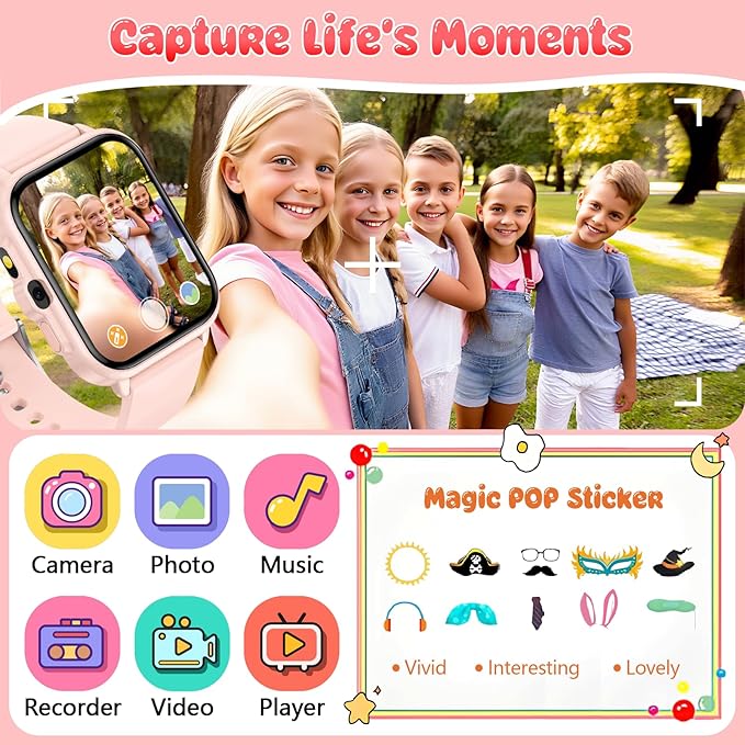 Smart Watch for Kids, 1.85" Fitness Tracker Pedometer Watch, Health, Sleep Monitor, Puzzle Games, Alarm Clock, Camera, Music Player, Torchlight, Activity, Gift Toys for 4 - 13 Years Old Boys and Girls