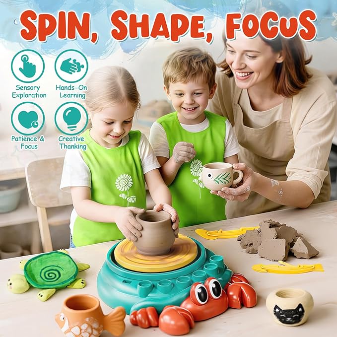 Lehoo Castle Pottery Wheel for Kids, Complete Pottery Arts and Crafts for Kids Ages 8-12 with Air Dry Clay Painting Kit Sculpting Tools, Art Supplies for Girls Boy Birthday Gift for Ages 6+