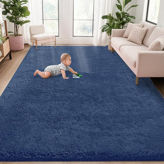 5x7 Area Rug for Living Room: Fluffy Shag Soft Washable Rugs Fuzzy Plush Indoor Carpet for Bedroom Nursery Playroom Dorm Kids Girls Boys Room (Navy Blue, 5'x7')