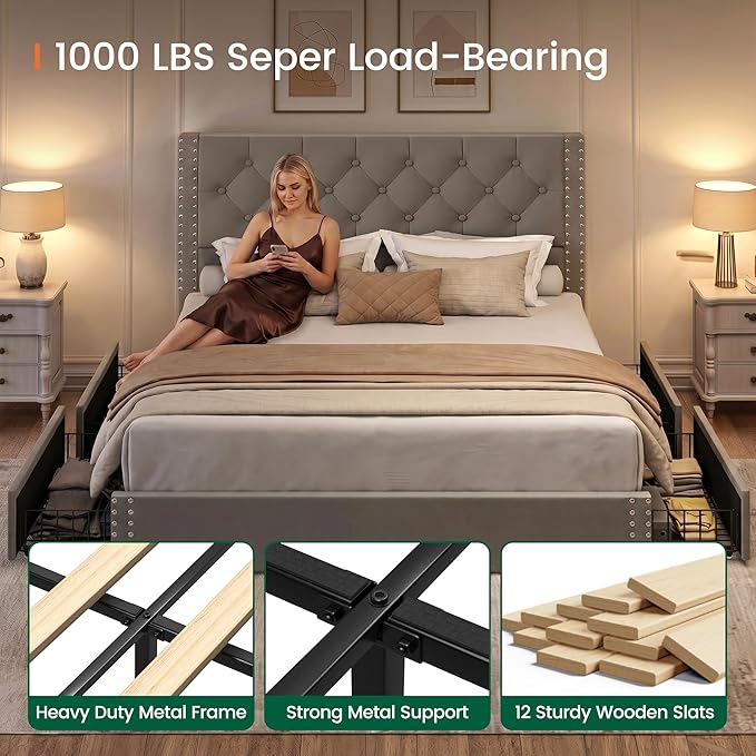 LARMACE Full Size Bed Frame Upholstered Platform Bed - Image 6