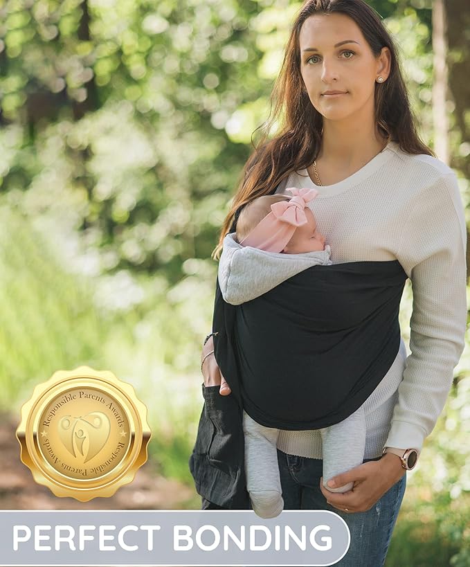 Lightweight Baby Sling 100% Cotton Newborn, Toddler, Infant Adjustable Ring Sling Breathable Travel Carrier Black