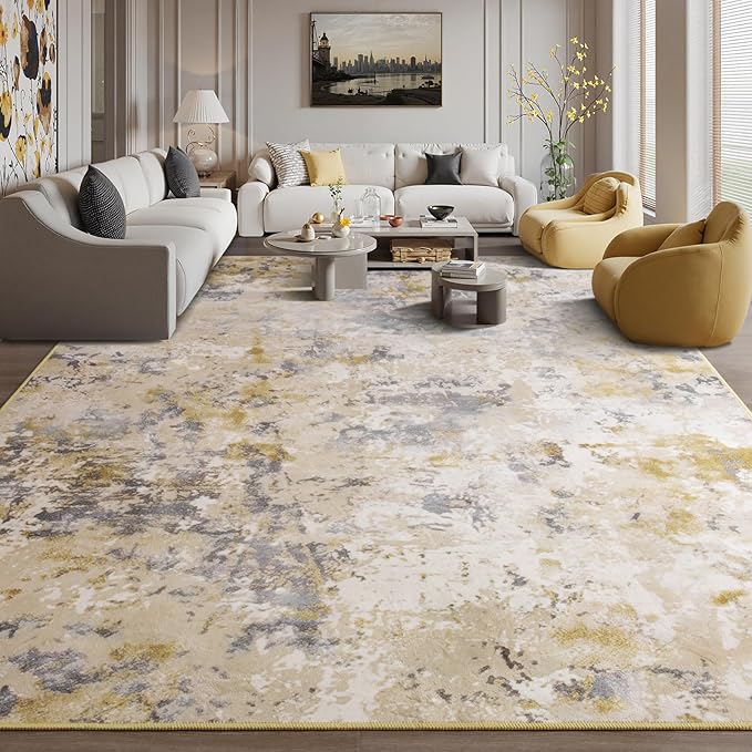 Kelarea 6x9 Rug for Living Room, Beige Washable Non-Slip Rugs, Modern Abstract Large Rugs Low Pile Soft Carpet for Bedroom, Kitchen, Dining Room, Classroom, Dorm, Nursery, Home Office