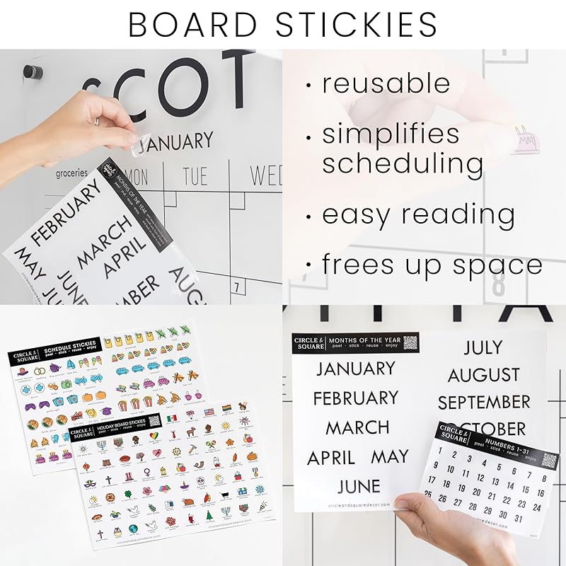 Personalized Clear Acrylic Calendar for Wall, Calendar Whiteboard for Wall, Dry Erase Wall Calendar, Wall Calendar Organizer System for Home (Block, Black, 38"W x 26"H)