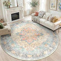 RELEANY Area Rugs Round 6ft Washable Non-Slip, Floral Vintage Distress Print by RELEANY