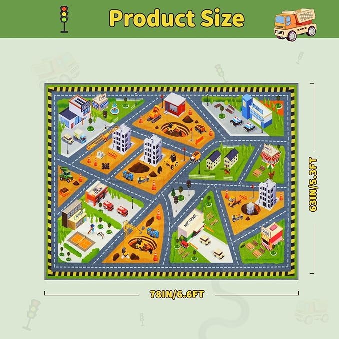 STARUIA Kids Cars Rug for Playroom, 5.3x6.6 Car Rugs for Kids Toy Cars, Non-Slip City Road Map Rug for Boy Bedroom, Educational Toddler Carpet Play Mat for Kid Room Classroom Nursery(63"x78")