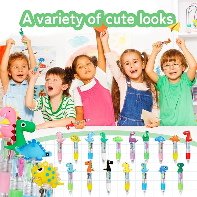 30Pcs Mini Multicolor Pens in One 4-in-1 Cute Pens Bulk for Kids, Ballpoint Pen for Birthdays and Children's Parties, Fun Gifts Assorted Ink Kawaii Pen(Dinosaur)