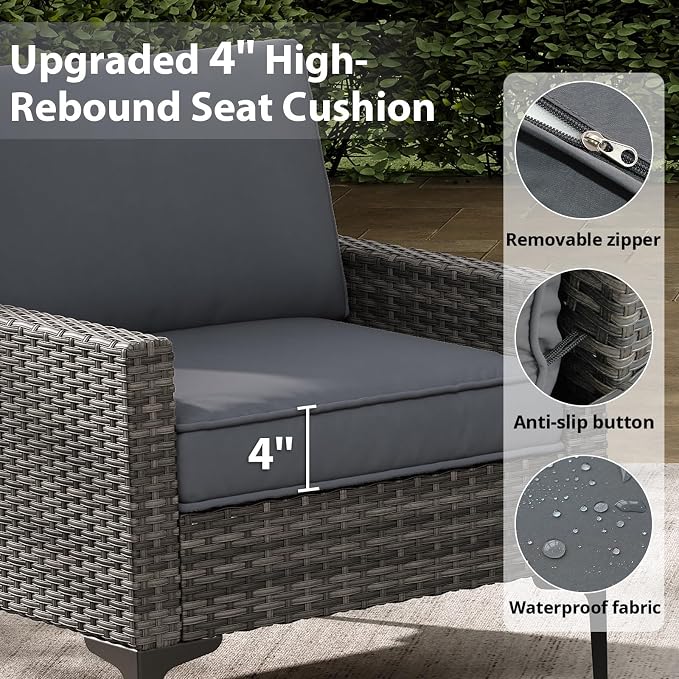 Jing's Villa 4-Piece Outdoor Sectional Sofa Set, All-Weather Wicker Patio - Image 3