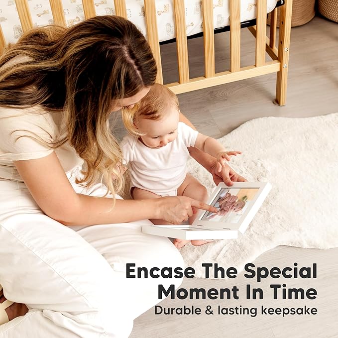 Personalized Baby Hand and Footprint Kit, Quick Dry Clay - Newborn Keepsake Feet and Handprint Kit, Nursery Picture Frame, New Mom Gifts for Baby Showers & Registry (Alpine White)