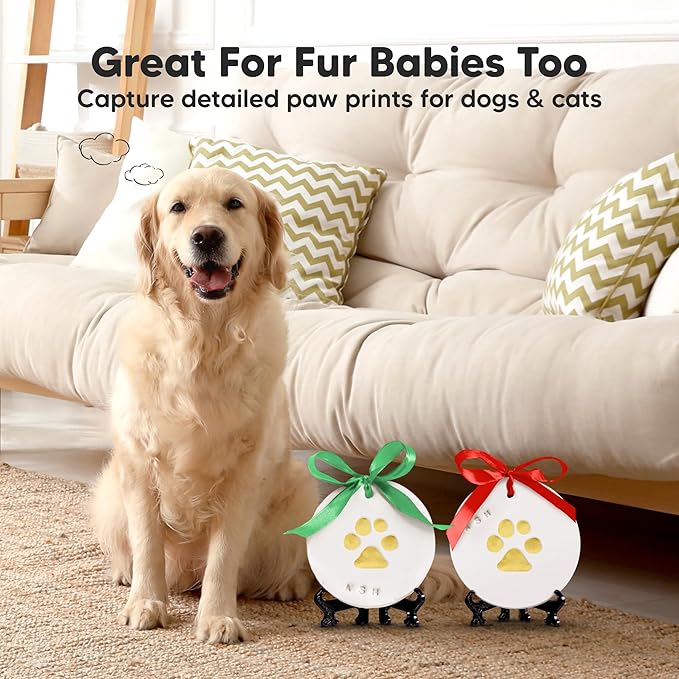 Baby Hand and Footprint Kit Girls, Boys - Personalized Baby Footprint Ornament Kit, Newborn Keepsake Gifts for New Mom, Easy to Use Handprint Makers, Cute Shower Gifts (Gold Paint, Cherish)