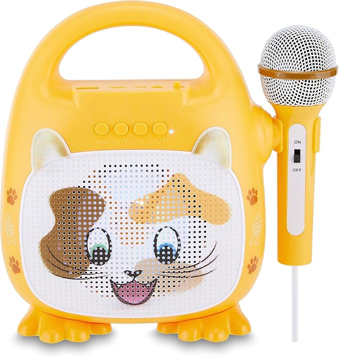 Singimals Kids Karaoke Speaker with Microphone - Unleash Your Child's Inner Superstar, Bluetooth v5.1, 12H Playtime, 5W Speaker, Multicolor LED Lighting, Patches The Cat