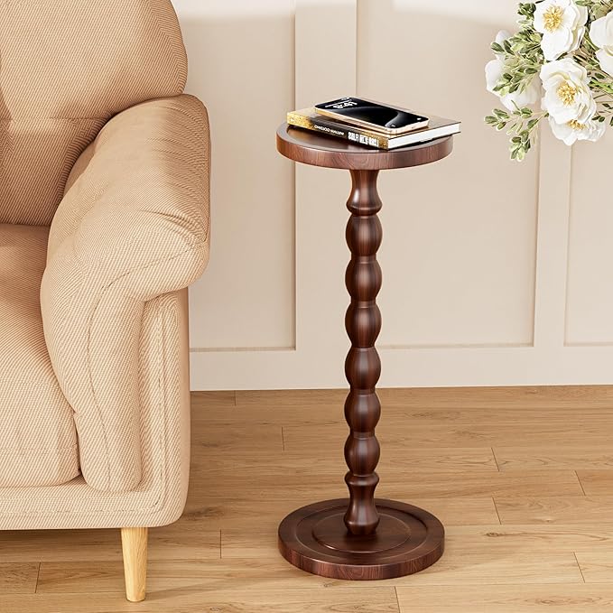 2 Pack Solid Wood Drink Table, Rubber Wood‌ Small Round Side Table - Image 7