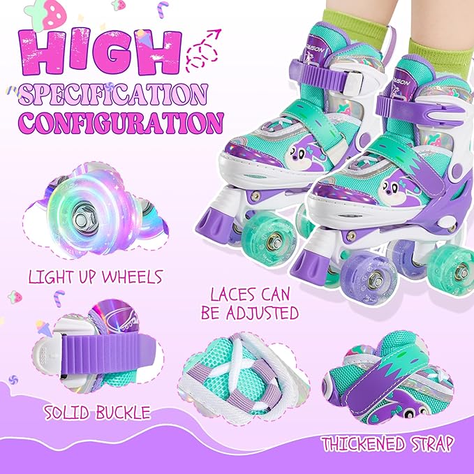 PAPAISON Adjustable Roller Skates for Girls Illuminating Wheels, Kids Toddler Rollerskates Ages 4-6 5-8 8-12