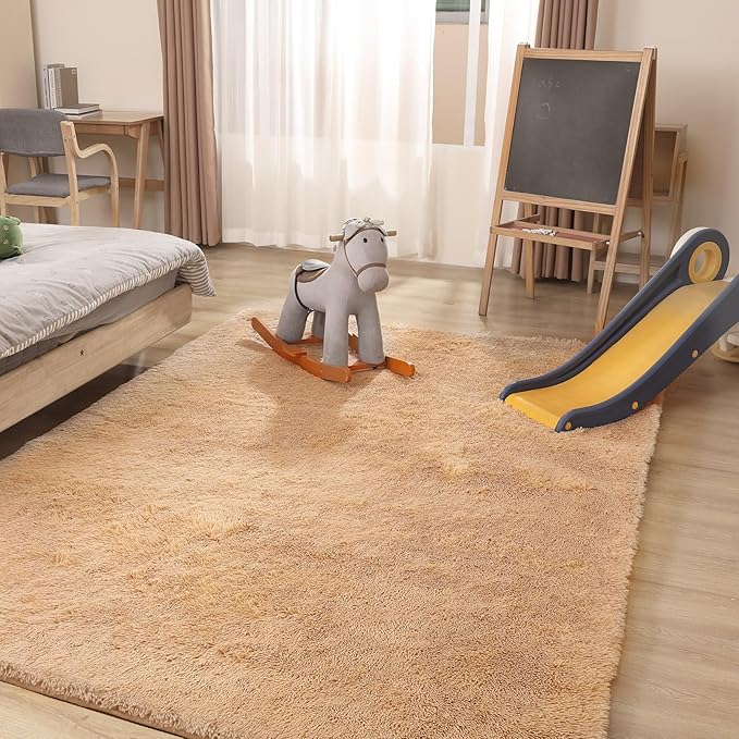 Luxury 4x6 Area Rug, Ultra Soft Rugs for Living Room, Plush Carpet Rugs for Bedroom, Non-Slip Indoor Rug for Nursery, Study Room, Playroom, Home Decor, Camel