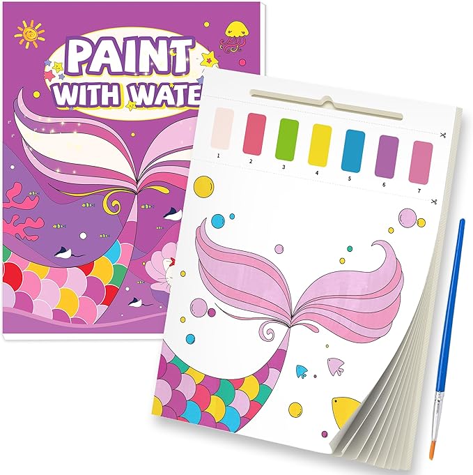 Paint with Water Books for Kids, Mermaid Watercolor Paint Book Set for Kids,Toddlers Water Color Coloring Painting Drawing Set,Mess Free Toys Gifts for Girls Age 3 4 5 6 7 8