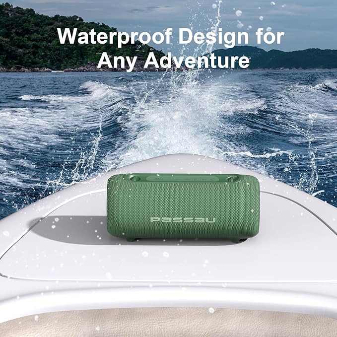 Passau Portable Bluetooth Speakers 40W Peak Loud Stereo Sound, Passive Radiators-Deep Bass, All Day Playtime, Adjustable Strap, BT5.3, IPX5 Wireless Speaker RGB Lights for Indoor Outdoor-Green