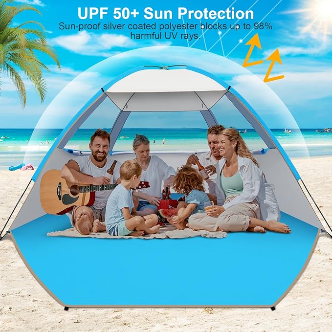 Gorich Beach Tent Sun Shelter for 3/4-5/6-7/8-10 Person with UPF 50＋ UV Protection, Lightweight & Easy Setup Beach Shade Canopy, Portable Beach Shade Tent Beach Cabana
