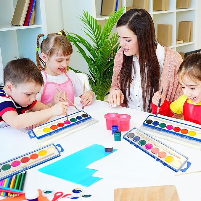 24 Pack Watercolor Paint Set for Kids - 8 Washable,Bright Colors with Paintbrush Watercolor Paint Bulk for Kids Party Favors,Classrooms Supplies,Art Lessons