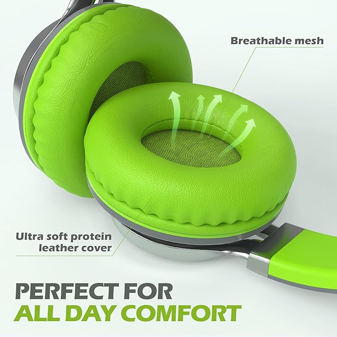 AILIHEN C8 Headphones Wired, On-Ear Headphones with Microphone and Volume Control, Corded 3.5mm Headset for Boys Girl School Smartphones Chromebook Laptop Computer Tablets Airplane Travel (Grey/Green)