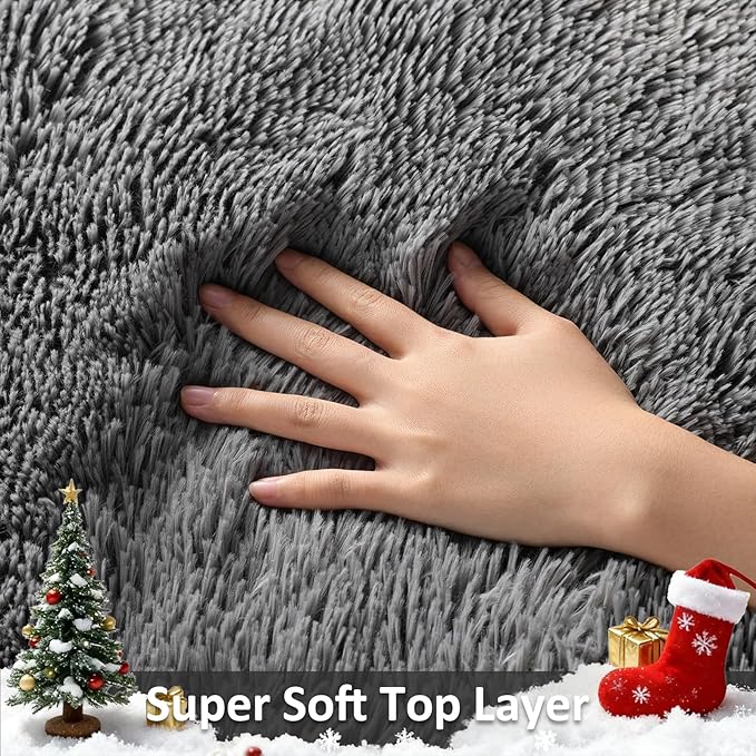 Ophanie Small Rug Upgrade Non Slip Throw Bedside Area Rugs, Fluffy Soft Grey - Image 3