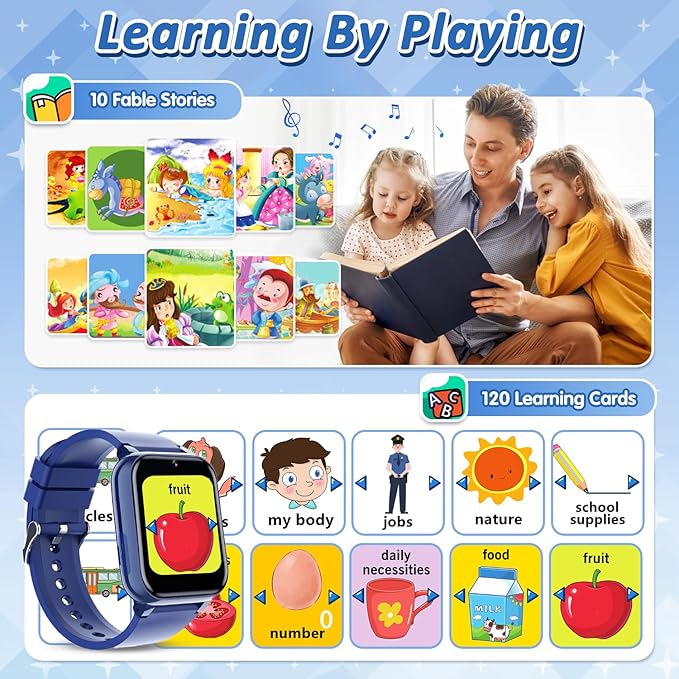 Upgrade Kids Smart Watch for Kids with 32 Puzzle Games HD Camera Video MP3 Player Audio Book Pedometer Flashlight 12/24 hr Kids Watches Gift for 4-12 Year Old Boys Toys for Kids
