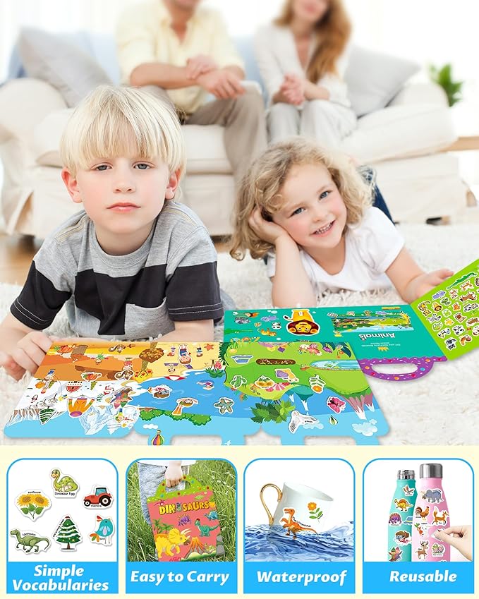 Reusable Sticker Book for Toddlers 2-4 Years, Stickers for Kids, Toddler Sticker Book Ages 1-3, Toddler Craft Activities, Toddlers Travel Toys Ages 2+ Boy Girl Birthday Gifts