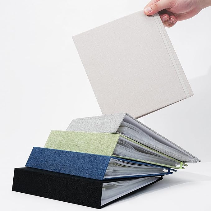 Vienrose Linen 3-Ring Photo Album Holds 250 Photos, 200 4x6 Photos and 50 6x8 Pictures, Picture Album with Multiple Size Pockets, Memory Book for Family Wedding Anniversary Baby, Black