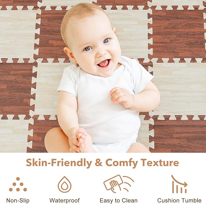 Skyweaver 36 Tiles Soft Non-Toxic Baby Play Mat for Floor EVA Foam Jigsaw Puzzle Play Mat, Interlocking Squares with 0.6inch for Babies, Toddlers & Kids Gym, Nursery, Playroom, White