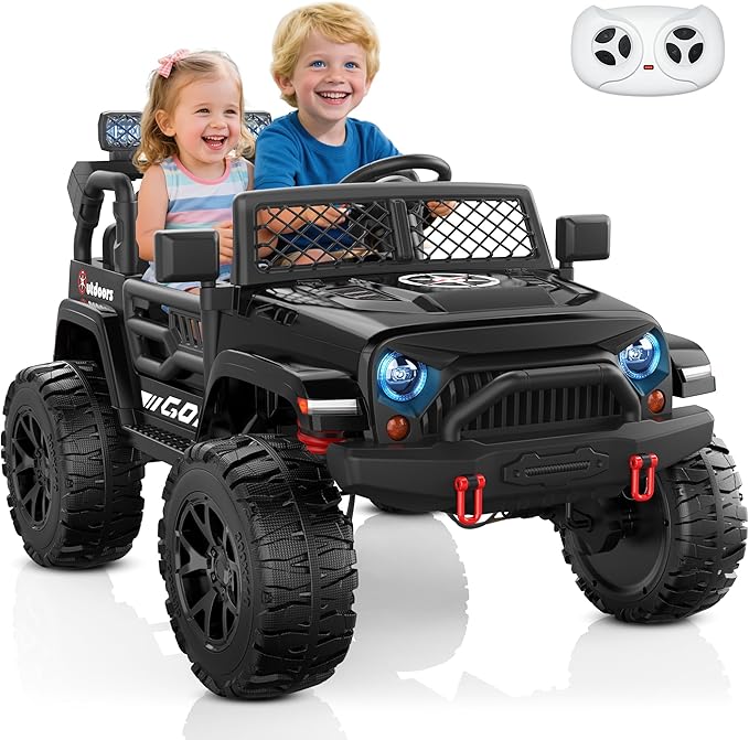 ANPABO 24V 2 Seater Ride On Car for Kids w/EVA Tires, 4X200W Motors, 4 Shock Absorbers, 2.4G Remote Control, Bluetooth Radio, LED Headlights & Searchlights, Electric Car for Kids Ages 3-8, Black