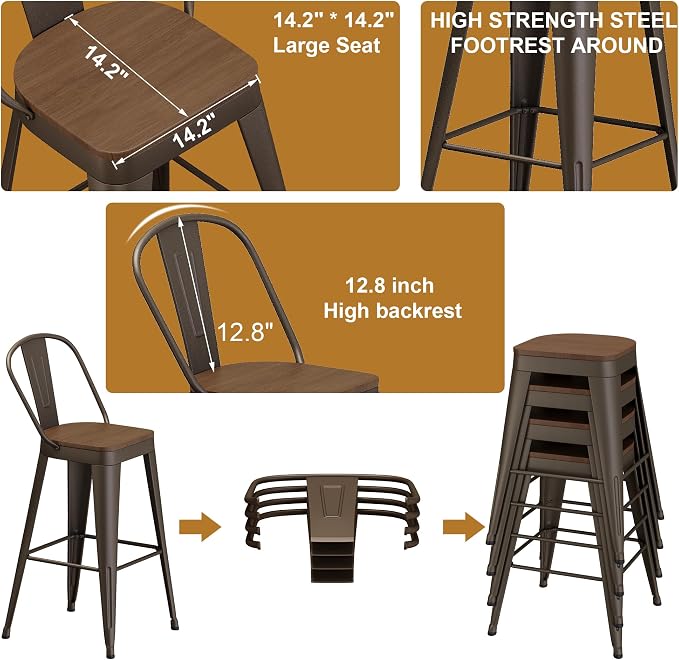 Andeworld Metal Bar Stools Set of 4, 24 inch Counter Height Barstools - Image 7