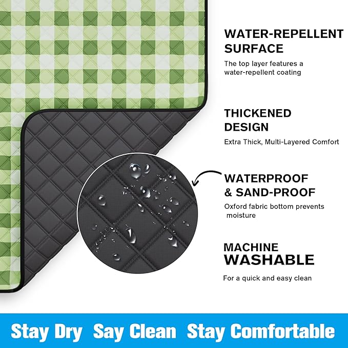 TigeJoy Extra Large Picnic Blanket Waterproof Foldable 80''x118'', Outdoor Picnic Mat Beach Blanket Sandproof for Park, Grass, Travel, Hiking, Camping Essentials, Gingham Picnic Blanket