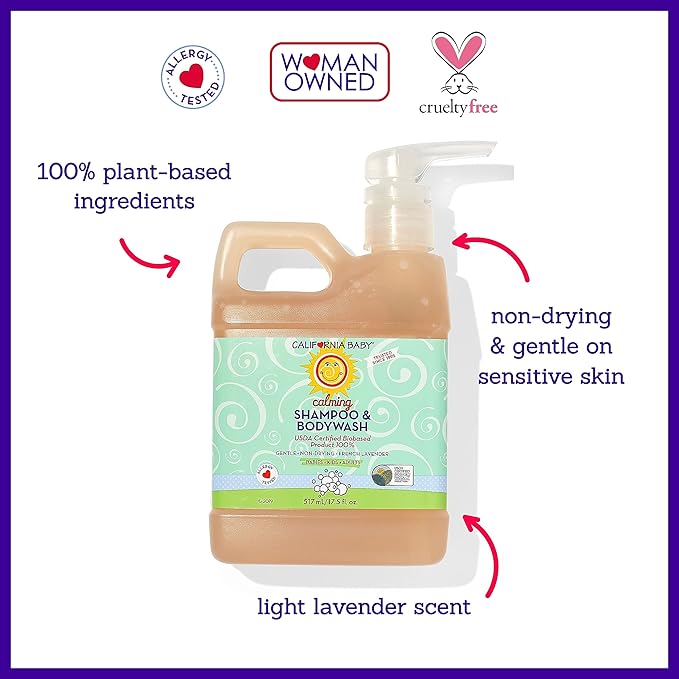 California Baby Calming Lavender Shampoo and Body Wash | 100% Plant-Based (USDA Certified) | Allergy Friendly | Baby Soap and Toddler Shampoo for Dry, Sensitive Skin | 517 mL / 17.5 fl. oz