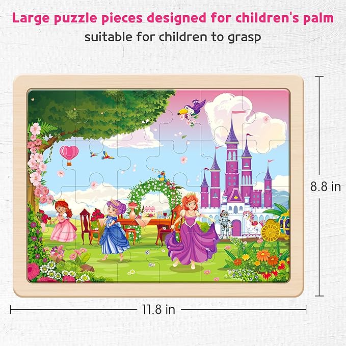 SYNARRY Large Unicorn Mermaid Princess Fairy Wooden Kids Puzzles 4 in 1 Gift Box(12.2 * 9.4 in) - FSC Certified, Wood Puzzles for Kids Ages 4-6, Toys Gifts for 3 4 5 Year Old Toddlers Girls