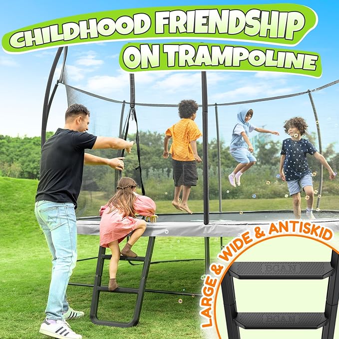 BCAN 8FT 10FT 12FT 14FT 15FT 16FT Recreational Trampoline with Enclosure for Kids Adults, ASTM Approved, Outdoor Trampolines with Ladder for Kids