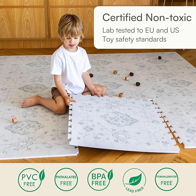 Lillefolk Baby Play Mat for Floor – 4x6ft Vintage Gray | Soft Non Toxic Premium EVA Foam Tiles for Tummy Time, Crawling & Playroom – Waterproof Interlocking Floor Mat for Babies & Toddlers (6 Tiles)