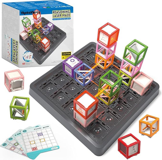 [2025 New] Reasoning Laser Maze, Ultimate STEM Toys for Boys Age 8-12, Logic Game with 60+ Challenges, Toy for 8 9 10 11 12 13 14 Year Old Kid & Adult Birthday Gift - 37 Pcs Cubes