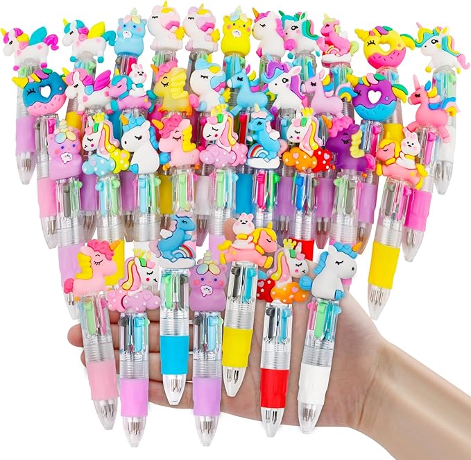 30Pcs Mini Multicolor Pens in One 4-in-1 Cute Pens Bulk for Kids, Ballpoint Pen for Birthdays and Children's Parties, Fun Gifts Assorted Ink Kawaii Pen(unicorn)