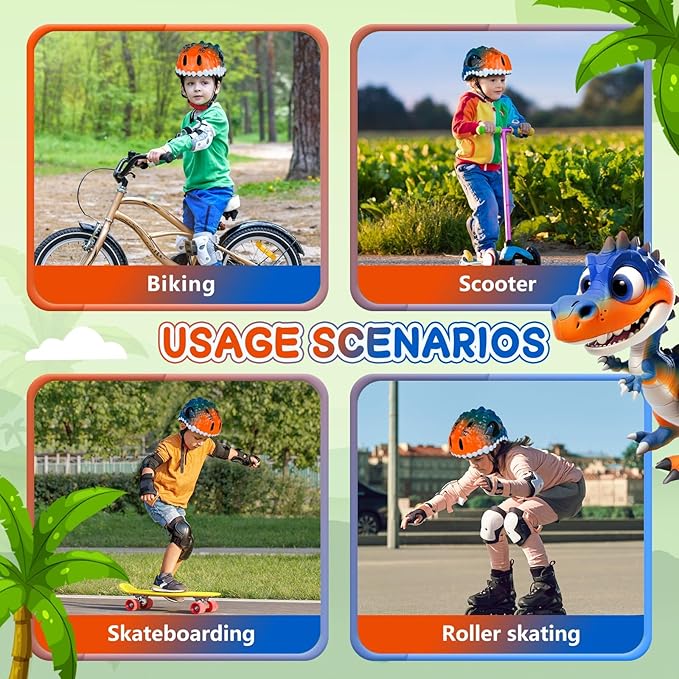 Toddler/Kids Bike Helmet Set for Boys Girls 3D Adjustable Kids Helmet Protective Gear Set Knee Elbow Wrist Pads and Multi-Sports Skateboard Scooter Cycling Roller Balance Bike