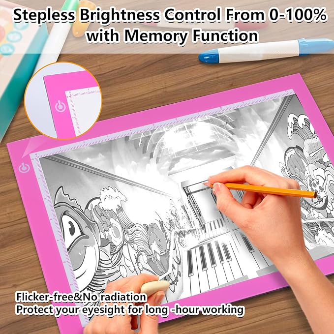 Light Pad Drawing A4 Tracing Light Table NXENTC LED Copy Board Ultra-Thin Display Pad Brightness Adjustable Stencil Artist Art Tracing Tatto Table Pink
